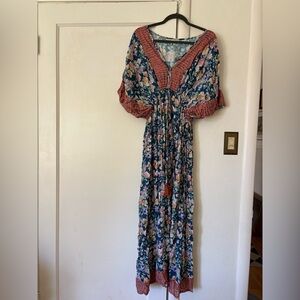 Cost Plus World Market Floral Maxi Dress in Blue and Red